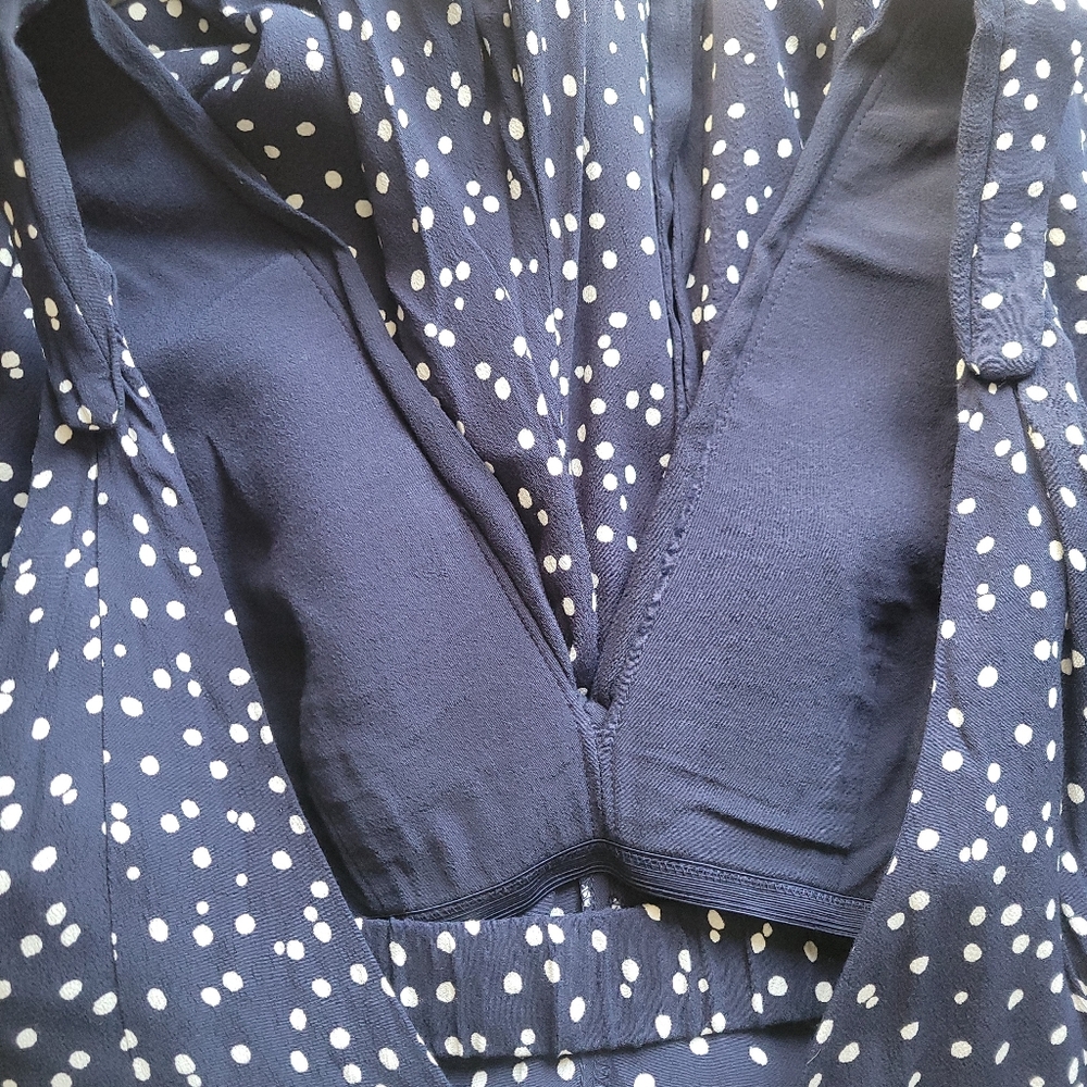 Anthropologie HD in Paris Tallulah Polka Dot Wide Leg Jumpsuit Navy Size 12P - Picture 11 of 12